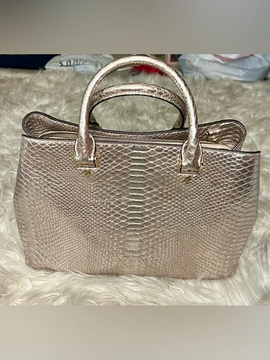 Michael Kors Metallic Golden BronzeSnake-Embossed Top-Handle Satchel - Picture 5 of 16